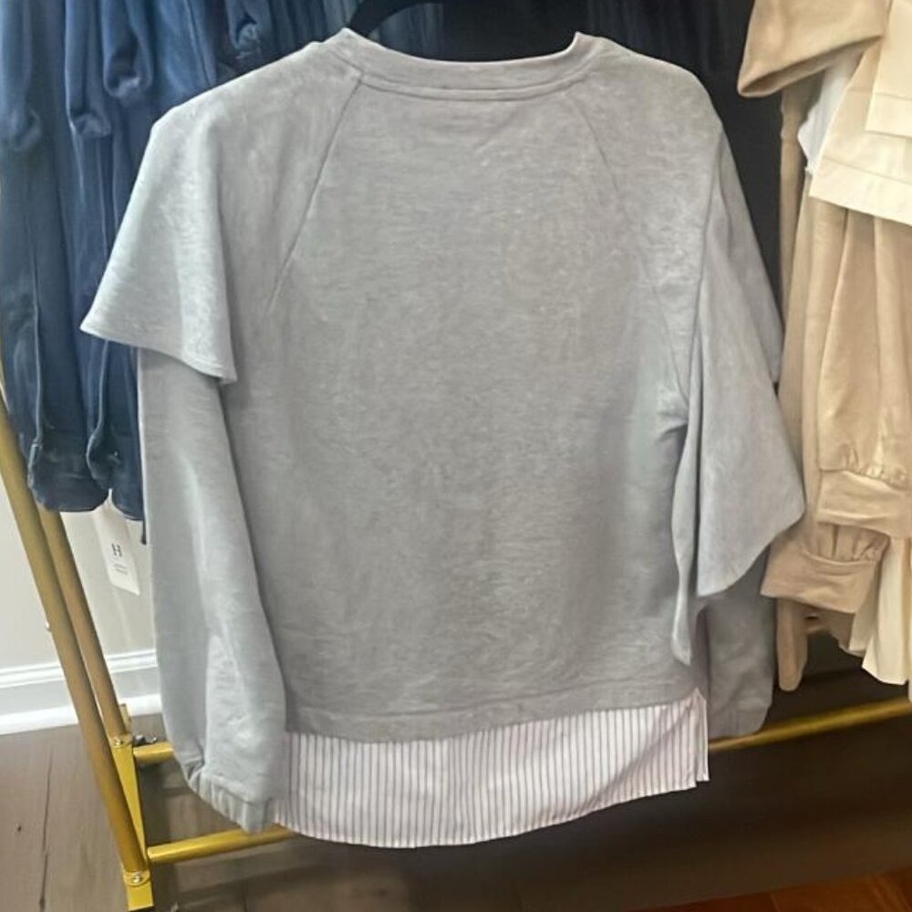 Chic Gray Ruffle Sweatshirt with Striped Hem - Picture 4 of 7